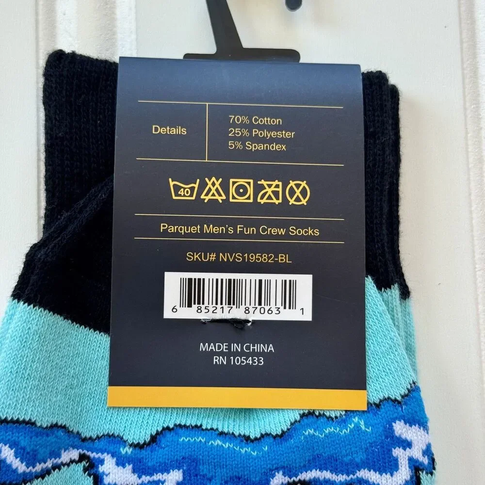 Mens Parquet Original Fun Shark Crew Socks | New with Tag